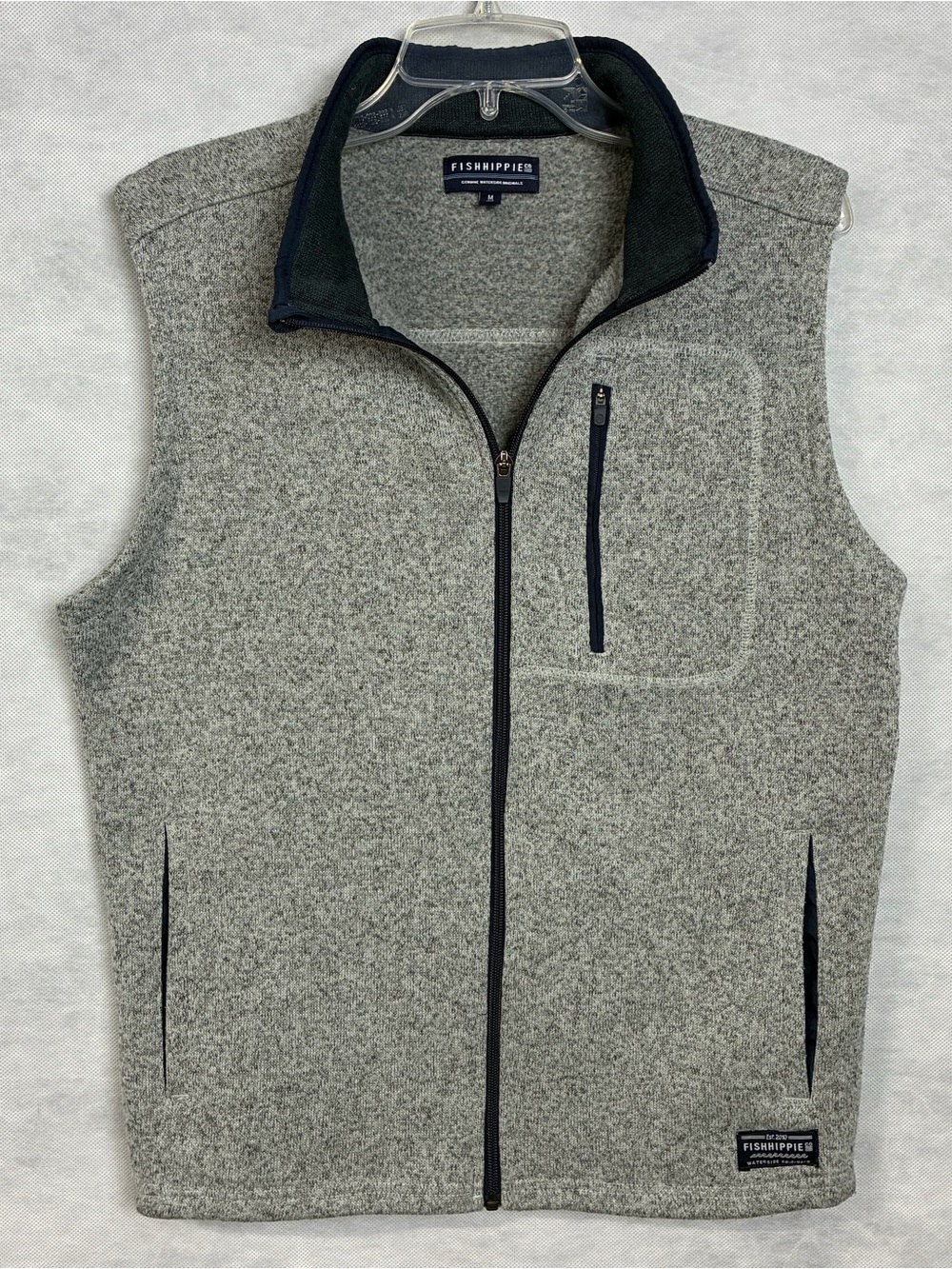Fish Hippie Vest Mens Medium Gray Fleece Full Zip Sleeveless Outdoor Casual Golf